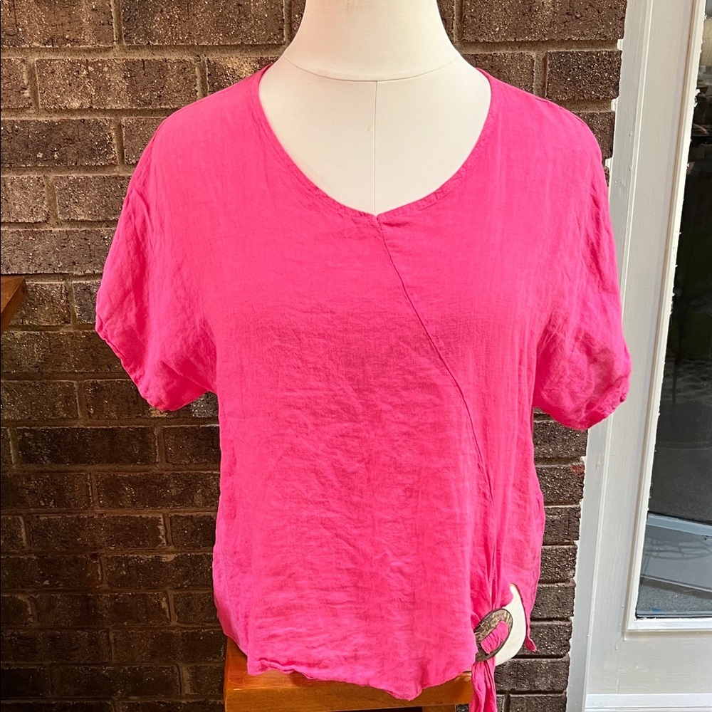 Tina Steven’s Pink Women's Top Linen Top O/S